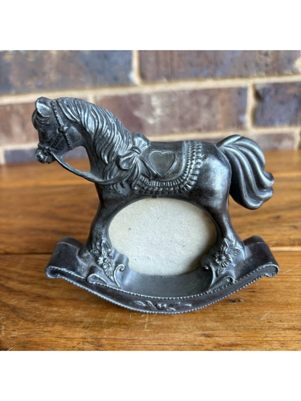 VTG Nursery Picture Frame Metal Rocking Horse 2”x2.5” Pewter Color Hallmark
